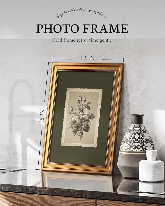 VIYYIEA Vintage Gold Framed Wall Art, 12x16 Inch Floral Rose Retro print Paintings, Antique Canvas Artwork, Victorian Picture Photo Frame Wall Decor for Gallery Bathroom Bedroom