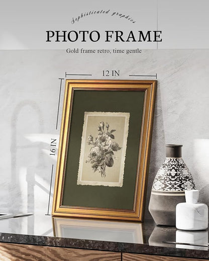 VIYYIEA Vintage Gold Framed Wall Art, 12x16 Inch Floral Rose Retro print Paintings, Antique Canvas Artwork, Victorian Picture Photo Frame Wall Decor for Gallery Bathroom Bedroom