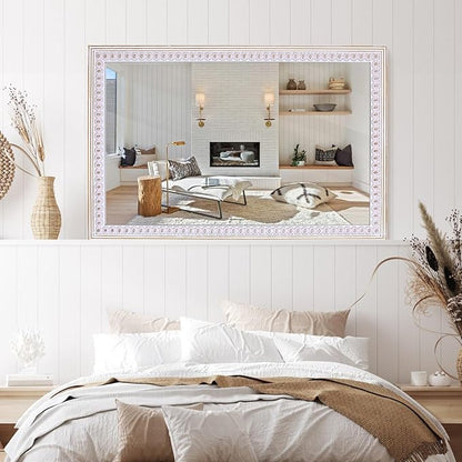 35x23 Inch Rustic Farmhouse Rectangle Mirror for Bathroom Over Sink, Wooden Boho Decorative Mirrors for Wall, Entryway, Living Room, Bedroom (Vertical/Horizontal)