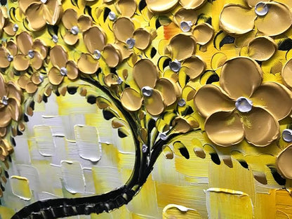 YaSheng Art -Large Wall Art ,100% Hand Painted Gold Flowers Contemporary Art Oil Painting,3D Wall Art Texture Floral Tree Paintings, Wall Art for living room Bedroom Office Wall Deco Home, Abstract Canvas Art Paintings Framed Wall Art Pictures 60 by24 ...