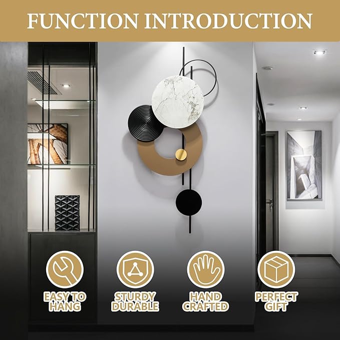 HEBOIX 22''Lx46''W Large Metal Wall Decor Modern Metal Wall Art 3D Wall Sculptures Handmade Wall Hanging Decoration for Living Room Dinning Room Bedroom Entryway Kitchen Office