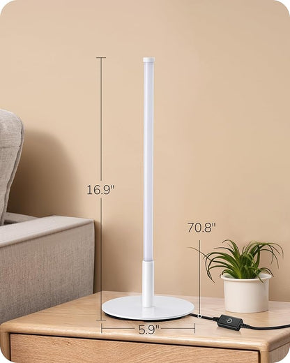 EDISHINE LED Table Lamp, Dimmable Bedside Lamp, 3 Color Temperature, Power Cord Touch Switch Desk Lamp, Upgraded Minimal Nightstand Lamp for Bedroom, Living Room, Gift, Metal Finish, Eye Caring, White