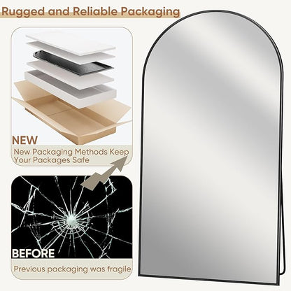 Full Length Mirror, 81"x41" Oversized Arched Mirror Large Standing Mirrors, Tall Mirrors Body Floor Mirror for Bedroom Living Room Aluminum Frame, Black
