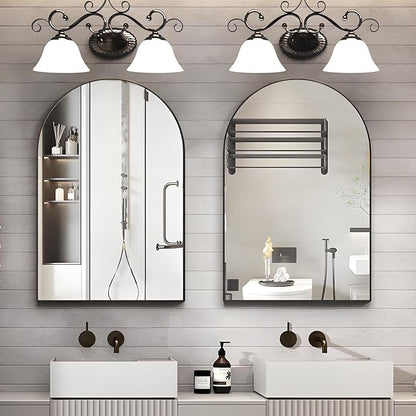 Wall Mounted Mirror, Arched Wall Mirror for Bathroom, 24"x36" Arch Bathroom Mirror with Metal Frame, Black Vanity Mirror Decor for Mantle, Bedroom, Entryway, Living Room