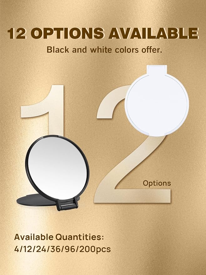 Qislee Compact Mirror Bulk, Round Makeup Mirror for Purse, Set of 24 (Black)