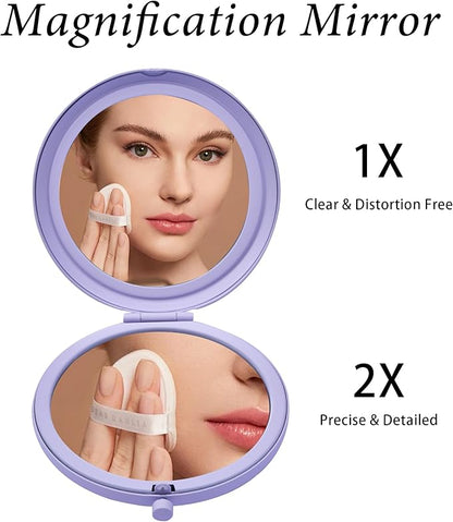 Compact Mirror for Purse, Metal Round Shell, Double-Sided 1X/12X Magnifying, Portable Travel Small Makeup Mirror, Mini Pocket Mirror, Periwinkle, 18 Packs
