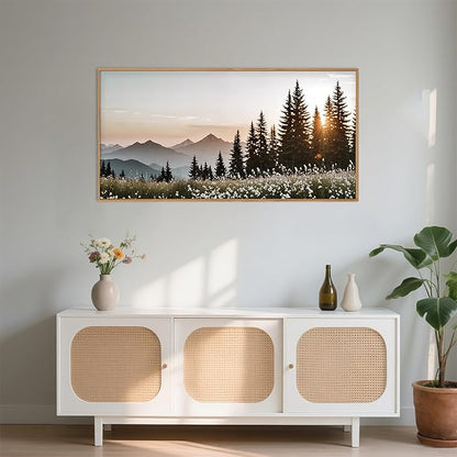Forest Sunlight Landscape Framed Canvas Wall Art Set,Nature Mountain Pine Tree Wall Decor,Modern Sunrise Wildflower Calming Art Printing for Living Room,Bedroom-20 x40