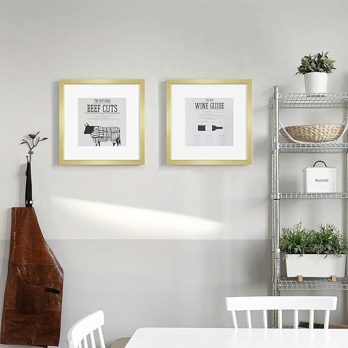 12x12 Picture Frame Sef of 10, Display Pictures 8x8 with Mat or 12 x 12 Without Mat, Photo Frame Collage for Wall Gallery Decor, Wall Mounted, Gold