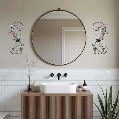 Birminwind 3D Metal Flower Wall Art: 2pcs Vintage Floral Wall Décor with Leaves Bird for Room - 15.16" Black and Gold Iron Decoration Indoor Outdoor