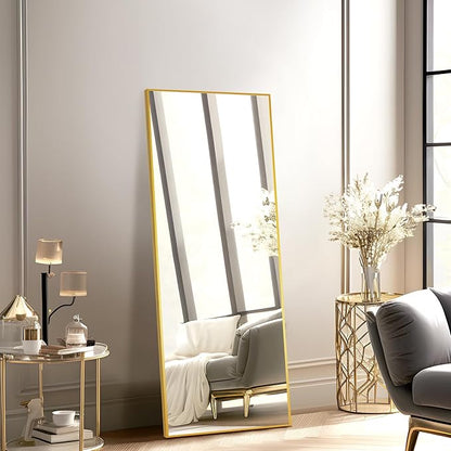 NicBex Full Length Mirror, 56"x19", Aluminum Alloy Frame Full Body Mirror with Stand, Gold - Free Standing, Leaning Against Wall or Wall-Mounted, Best for Bedroom Living Room Dressing Room