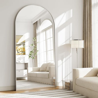 Mirror Full Length, 28"x71" Large Arched Floor Full Length Mirror with Stand, Room Decor Big Full Body Floor Mirror with HD Tempered Glass Aluminum Frame for Bedroom Living Room, Silver