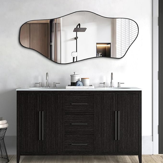 Irregular Mirror, 51.1"x23.6" Large Asymmetrical Frameless Mirror, Modern Abstract Wall Mirrors for Living Room Bedroom Hallway Entryway Bathroom, Hangs Vertically or Horizontally