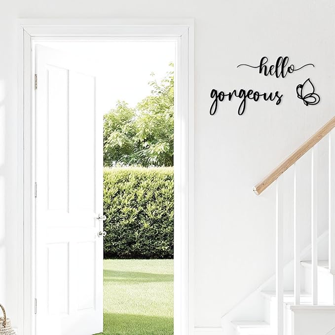 Vineland Hello Gorgeous Metal Wall Art Decor, Black Modern Minimalist Decoration, Hollow-out Decorative Sign for Bedroom Living Room Bathroom Closet Salon