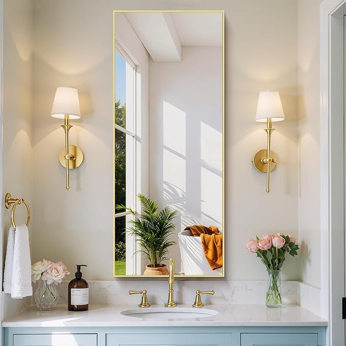 COFENY Gold Bathroom Mirror for Wall, 20x48 Inch Rectangle Mirror with Metal Frame, Modern Vanity Mirrors for Bathroom Living Room, Entryway Hangs Horizontal or Vertical