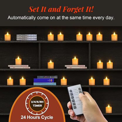 PChero Flameless Candles with Remote Timer, 6 Packs Rechargeable Tea Lights Flickering LED Votive Candles with USB Charging Cable for Christmas Halloween Fall Home Room Decor