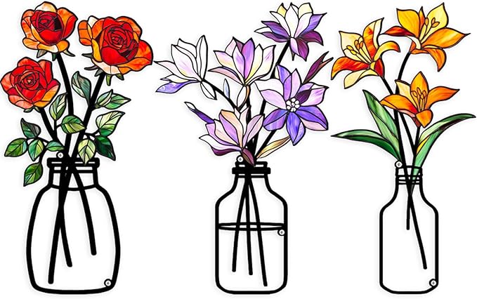 Fanjashn 3 Pcs Metal Flowers Wall Art, Floral Art Wall Decor, Minimalist Flower Wall Decor for Living Room, Bathroom, Bedroom, Kitchen and Dining Room