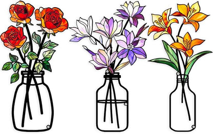 Fanjashn 3 Pcs Metal Flowers Wall Art, Floral Art Wall Decor, Minimalist Flower Wall Decor for Living Room, Bathroom, Bedroom, Kitchen and Dining Room