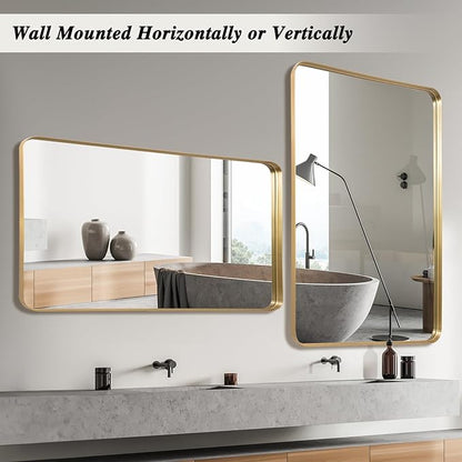 Anpark Gold Metal Deep Frame Mirror - 30" x 48" Rectangular Wall Mounted Vanity Mirror for Bathroom, Bedroom, Living Room & Entryway Decor