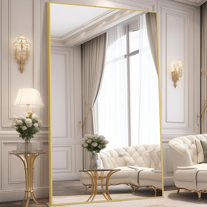 MELOMOIR Full Length Mirror, 44"x72" Oversized Floor Mirror Freestanding, Large Full Body Mirror for Bedroom Living Room Home Gym, Gold Mirror Full Length with Tempered Glass, Wall Mirror Full Length