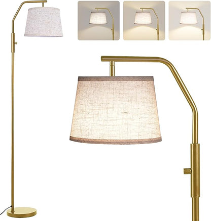 SUNMORY Floor Lamps for Living Room, 9W Bulb Included, Lamp for Bedroom with Adjust Head, Standing Lamp with Rotary Switch, 0-100% Dimmable Floor Lamp for Living Room Bedroom Office Nursery, Gold.