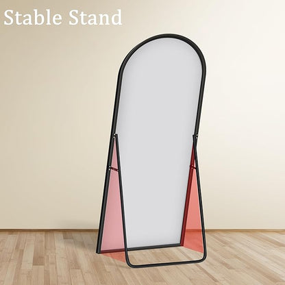 GlasFlength Full Length Mirror with Stand, 64"x21" Arched Full Body Mirror with Aluminum Alloy Frame, Wall-Mounted/Leaning Against Wall/Standing Floor Mirror for Bedroom, Living Room, and Entryway