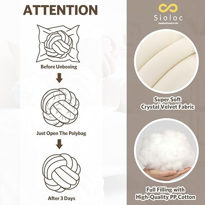Sioloc Soft Knot Ball Pillows, Throw Cushion Home Decoration Plush ,Throw Knotted Handmade Round Plush Pillow (7.8inches,Ivory）