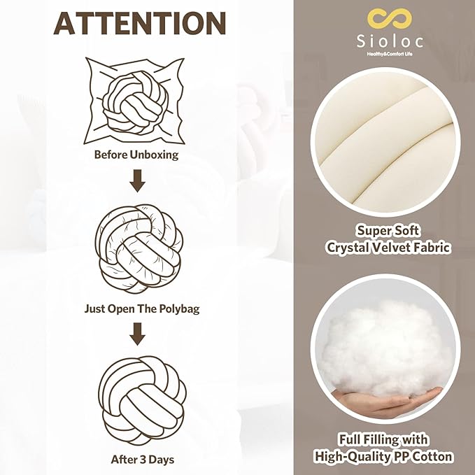 Sioloc Soft Knot Ball Pillows,Round Throw Pillow Cushion Home Decoration Plush Pillow,Throw Knotted Pillow Handmade Round Plush Pillow（10.6inches,Ivory）
