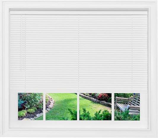 Cordless Light Filtering Mini Blind - 45 Inch Width, 25 Inch Length, 1" Slat Size - Pearl White - Cordless GII Morningstar Horizontal Windows Blinds for Interior by Achim Home Decor