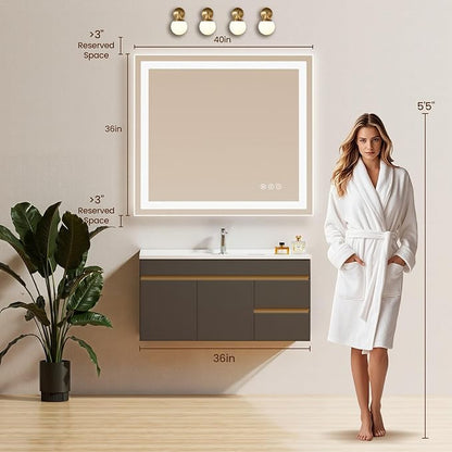 40X36 LED Bathroom Mirror with Lights, Anti-Fog, Backlit + Front Lit, Lighted Bathroom Vanity Mirror for Wall, Memory Function, Dimmable, Tempered Glass, Shatter-Proof