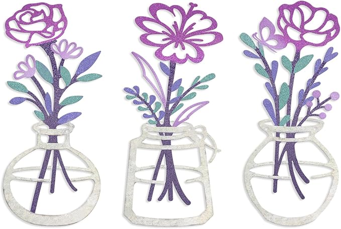 ARTINME 3 Pieces Metal Flowers Wall Arts - Rustic Farmhouse Decor Minimalist Flower Wall Decors for Living Room Bathroom Kitchen Bedroom Dining Room - Housewarming Gifts (Purple)