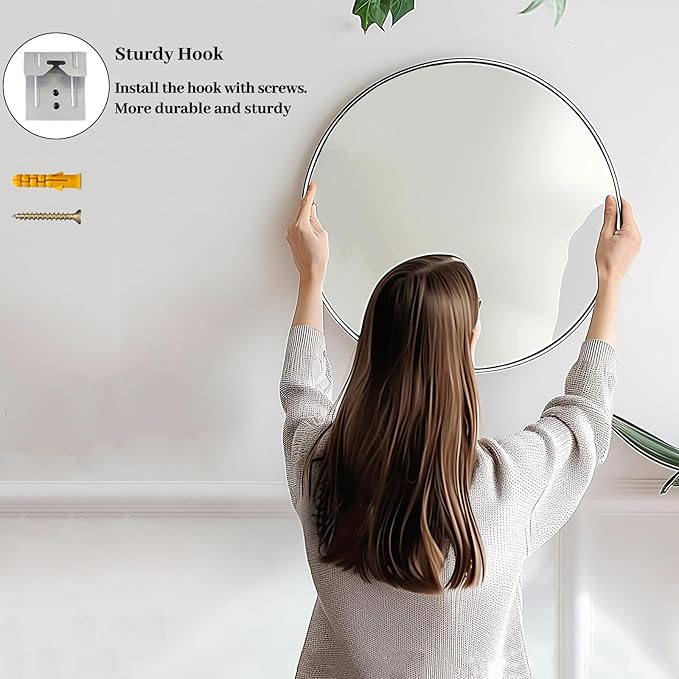 Sunniry Silver Circle Mirror, Round Mirror 20 inch, Round Wall Mirrors with Brushed Aluminum Frame, Circle Mirrors for Living Room, Bathroom, Wall, Hallway.