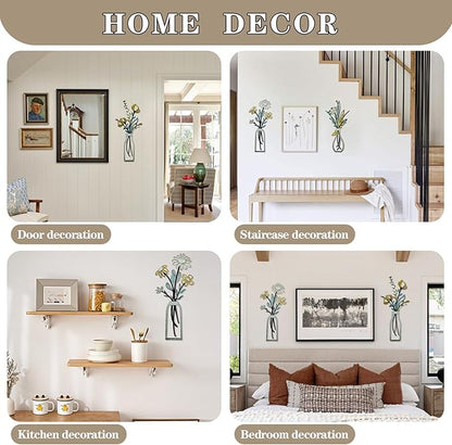 3-Piece Boho Wooden Vase Wall Art: Floral Decor for Modern Farmhouse Living Room, Bedroom & Bathroom
