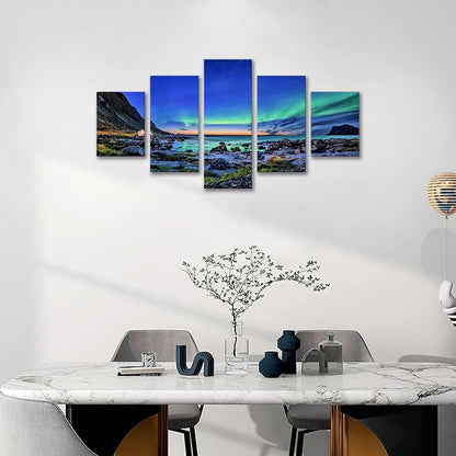 SKASNFAI Northern Lights Wall Art for Living Room Framed Landscape Picture Wall Decor Canvas Aurora Borealis Print Posters Scenery Framed Artwork for Bedroom 50X24