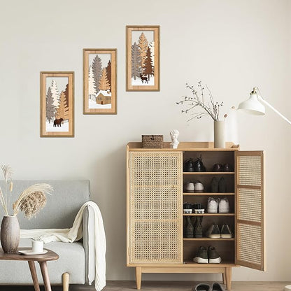 KAIRNE Winter Wooden Wall Art Set, 3pcs 8X16 Vintage Wood Wall Decor,Rustic Farmhouse Framed Wall Sculptures,Pine Deer Bear Wooden Hanging Decor for Living Room Bedroom Kitchen Office Decoration