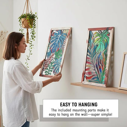2 Pack Metal Leaf Boho Wall Decor, 3D Leaf Tropical Wall Decor, Metal Palm Leaves Tropical Wall Art, Modern Wall Art, Boho Room Decoration for Living Room, Bedroom and Bathroom, Housewarming Gift