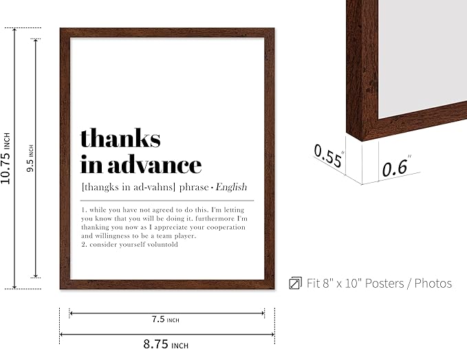Poster Master Typography Poster - Retro Dictionary Print - Thanks in Advance Definition, Book Page, Funny - Gift for Colleague, Friend - Wall Decor for Home, Office, 8x10 Brown Framed