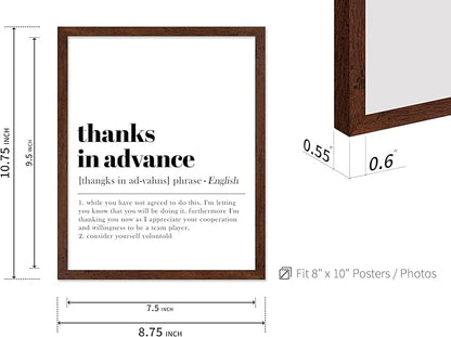 Poster Master Typography Poster - Retro Dictionary Print - Thanks in Advance Definition, Book Page, Funny - Gift for Colleague, Friend - Wall Decor for Home, Office, 8x10 Brown Framed