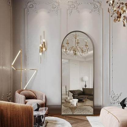 Large Arched Full Length Mirror, Arch Bathroom Wall Mirrors Metal Aluminum Alloy Frame Modern Simple Home Decor for Living Room Bedroom Cloakroom 48"x16" Coffee