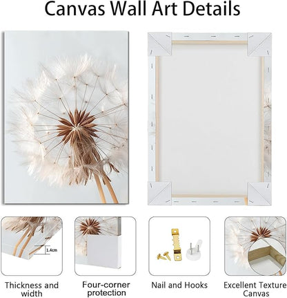 3 Pcs Beach Coastal Sunset Wall Art for Living Room, Modern Beige Dandelion Reeds Botanical Wall Pictures Aesthetic Nature Landscape Wall Painting Art Prints for Bedroom Office Home Decor 16"x24"x3Pcs