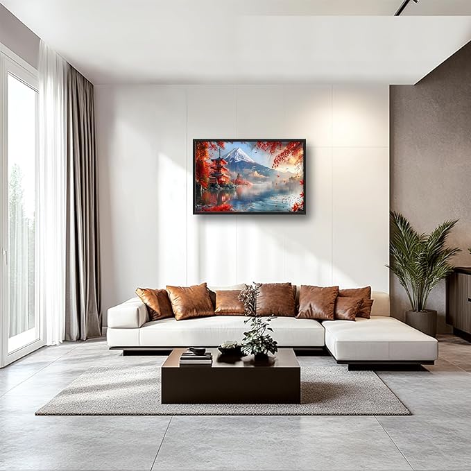 Mount Landscape Large Wall Art for Living Room Lake Mountain Nature Fall Maple Leaves Decor Japanese Autumn Tree Pictures Canvas Prints Painting Framed Artwork for Modern Home Bedroom 24"x36"