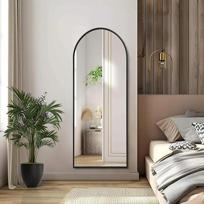 Black Arched Full Length Mirror, 48"x16" Wall Mounted Mirror Metal Aluminum Frame Modern Simple Home Decor, Leaning Against Wall Mirror for Living Room Bedroom Cloakroom, Large