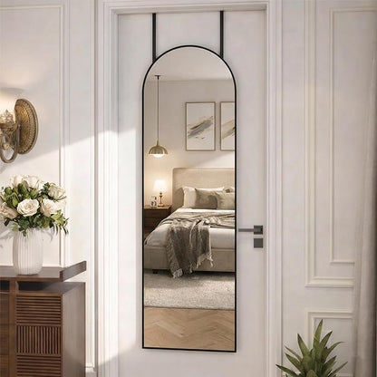 Simple Deluxe 47x14 Arched Full Length Mirror Over The Door, Wall Mounted Full Body Mirror, Rustproof Aluminum Alloy Frame, Distortion-Free, for Bedroom, Living Room, Entryway, Black