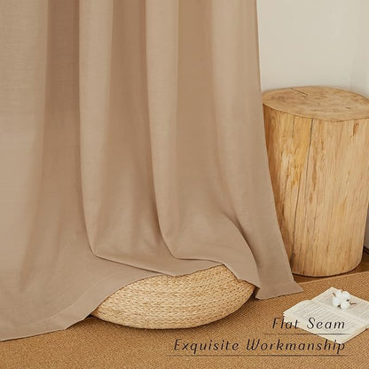 NICETOWN Living Room Curtains Camel Thick Linen Flax Texture, Grommet Semi Sheer Privacy Assured with Light Filtering Linen Weave Drapes for Bedroom/Farmhouse, W55 x L90, 2 Panels