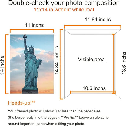 SESEAT 11x14 Picture Frame, Display Pictures 8x10 With mat or 11x14 Prints Without Mat, Wall Mounting, Distressed White, 6PCS