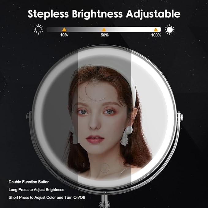DEIOVWXS Makeup Mirror, 3000mAh Rechargeable Double-Sided Magnifying Vanity Mirror with 3 Colors, 1X/10X, Adjustable Brightness, Gifts for Mom, Mothers Day, Women, Wife, Girls, Dorm Room Essential
