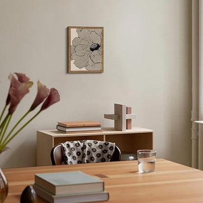 Framed Abstract Floral Wall Art, Neutral Line Flower Canvas Wall Decor Painting, Modern Minimalist Botanical Poster Print Picture for Living Room Bedroom Bathroom 12x16 Inch