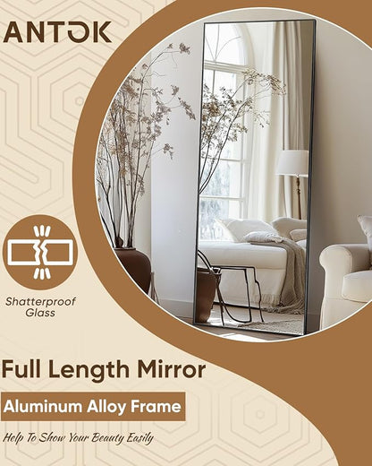 Antok Full Length Mirror, 56"x15" Floor Mirror, Floor Standing Freestanding Full Body Mirror with Stand for Bedroom, Hanging Mounted for Living Room Cloakroom, Black