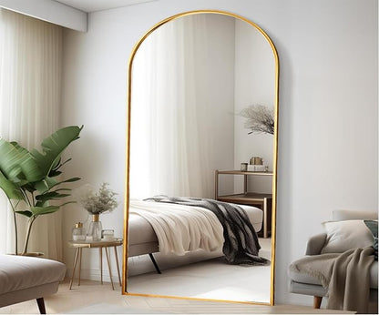 Rowjut Floor Full Length Mirror, Arched Mirrors Full Length 81"x41" Freestanding Large/with Aluminum Frame & Wall Mounted & Hanging or Leaning & Full Body Mirror for Bedroom, (Gold)
