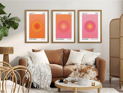 Colorful Angel Number Aura Poster Set of 3 Spiritual Posters Canvas Grainy Gradient Prints Trendy Preppy Wall Art Aesthetic Room Decor Affirmation Inspirational Quotes Wall Art 12x16 Inch Framed