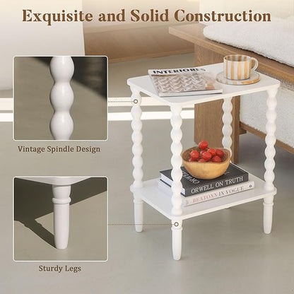 Fultyle White End Table, Small Side Table with Storage Shelf, 2-Tier Modern Night Stand for Bedroom, Living Room, Small Spaces (White)